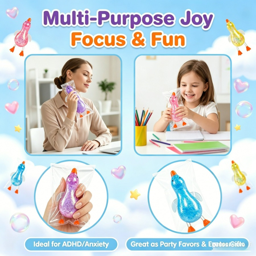 Glitter Duck Squeeze Toy, Soft Moldable